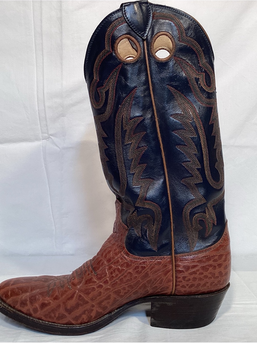 Vintage Justin Boots Exotic Navy Blue and Brown Men's Western Boots Style 2271 - Picture 5 of 16